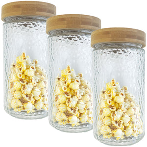 JS Gourmet - Ensemble de 3 Contenants en Verre Embossé avec Couvercle Hermétique, Capacité de 1700ml - Simple Boutique