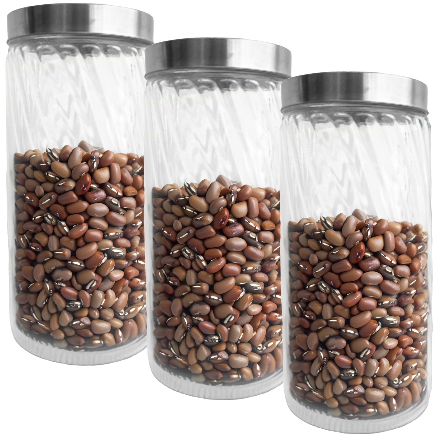 JS Gourmet - Ensemble de 3 Contenants en Verre Embossé avec Couvercle Hermétique, Capacité de 2100ml - Simple Boutique