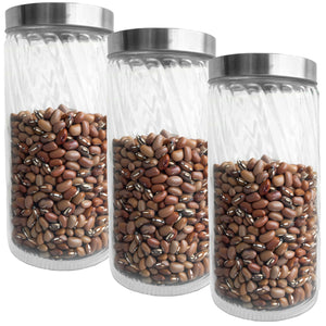 JS Gourmet - Ensemble de 3 Contenants en Verre Embossé avec Couvercle Hermétique, Capacité de 2100ml - Simple Boutique