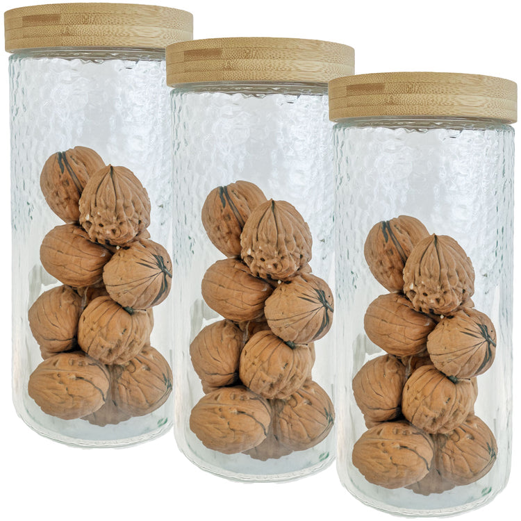 JS Gourmet - Ensemble de 3 Contenants en Verre Embossé avec Couvercle Hermétique, Capacité de 2100ml - Simple Boutique
