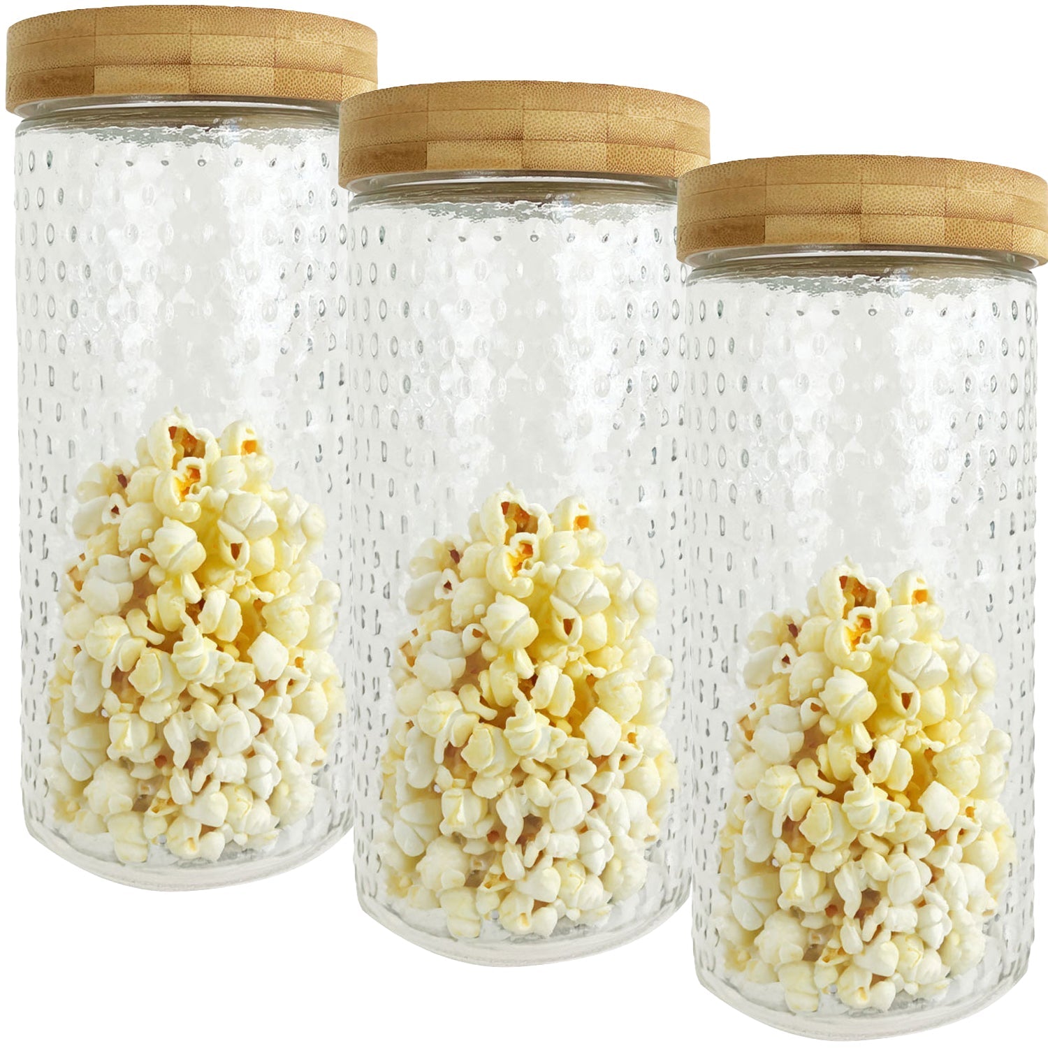 JS Gourmet - Ensemble de 3 Contenants en Verre Embossé avec Couvercle Hermétique, Capacité de 2100ml - Simple Boutique