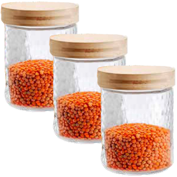 JS Gourmet - Ensemble de 3 Contenants en Verre Embossé avec Couvercle Hermétique, Capacité de 900ml - Simple Boutique