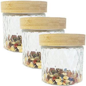 JS Gourmet - Ensemble de 3 Contenants en Verre Embossé avec Couvercle Hermétique, Capacité de 900ml - Simple Boutique