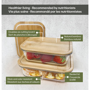JS Gourmet - Ensemble de 3 Contenants pour Aliments, Couvercle en Bambou, Vont au Four - Simple Boutique