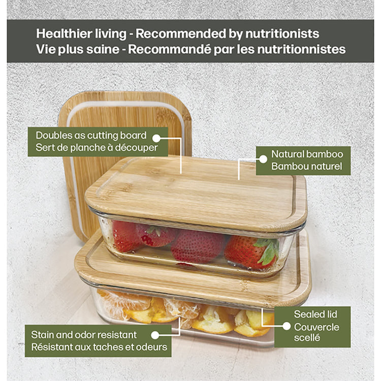 JS Gourmet - Ensemble de 3 Contenants pour Aliments, Couvercle en Bambou, Vont au Four - Simple Boutique
