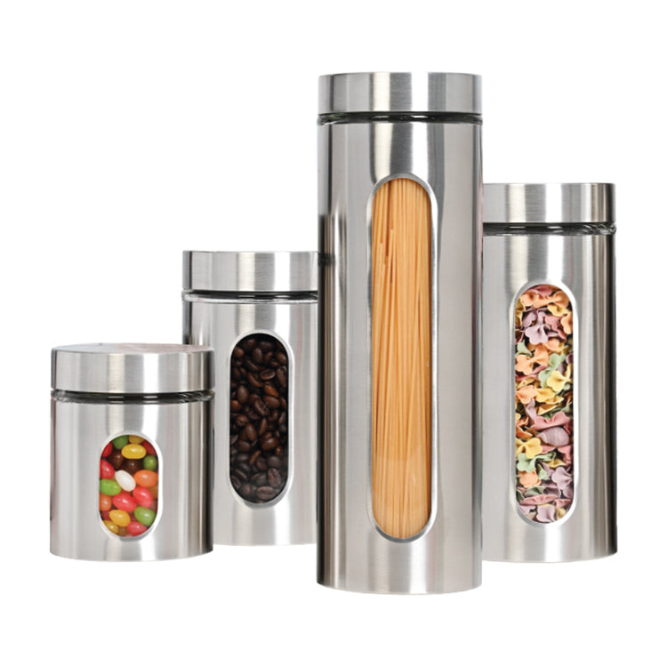 JS Gourmet - Ensemble de 4 Contenants de Rangements en Acier Inoxydable, Argent - Simple Boutique