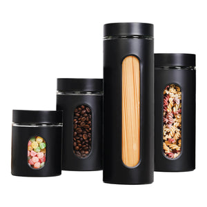 JS Gourmet - Ensemble de 4 Contenants de Rangements en Acier Inoxydable, Noir - Simple Boutique