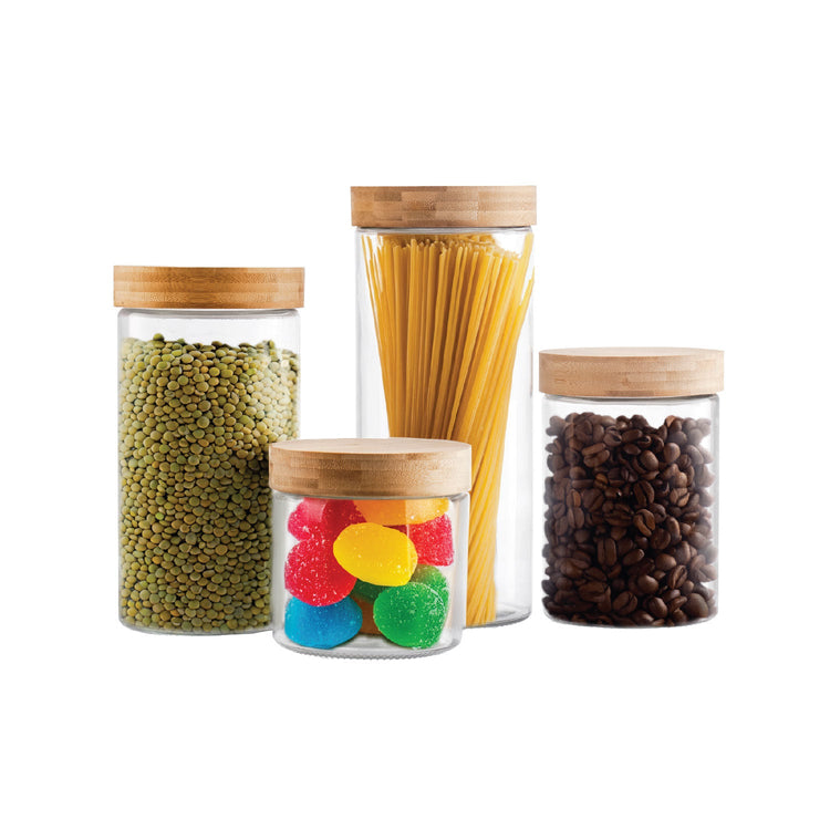 JS Gourmet - Ensemble de 4 Contenants en Verre avec Couvercle Hermétique, Taille Variées - Simple Boutique