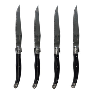 JS Gourmet - Ensemble de 4 Couteaux à Steak Laguiole, Lame en Acier Inoxydable, Manches Noirs - Simple Boutique