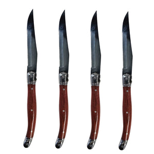 JS Gourmet - Ensemble de 4 Couteaux à Steak Laguiole, Lame en Acier Inoxydable, Manches en Bois - Simple Boutique