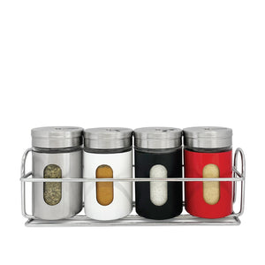 JS Gourmet - Ensemble de 4 Pots à Épices avec Plateau de Rangement, Acier Inoxydable - Simple Boutique