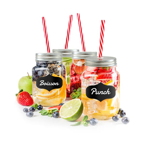 JS Gourmet - Ensemble de 4 Verres en Forme de Pot Mason, Couvercle et Paille Inclus - Simple Boutique