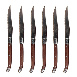 JS Gourmet - Ensemble de 6 Couteaux à Steak Laguiole, Lame en Acier Inoxydable, Manches en Bois - Simple Boutique