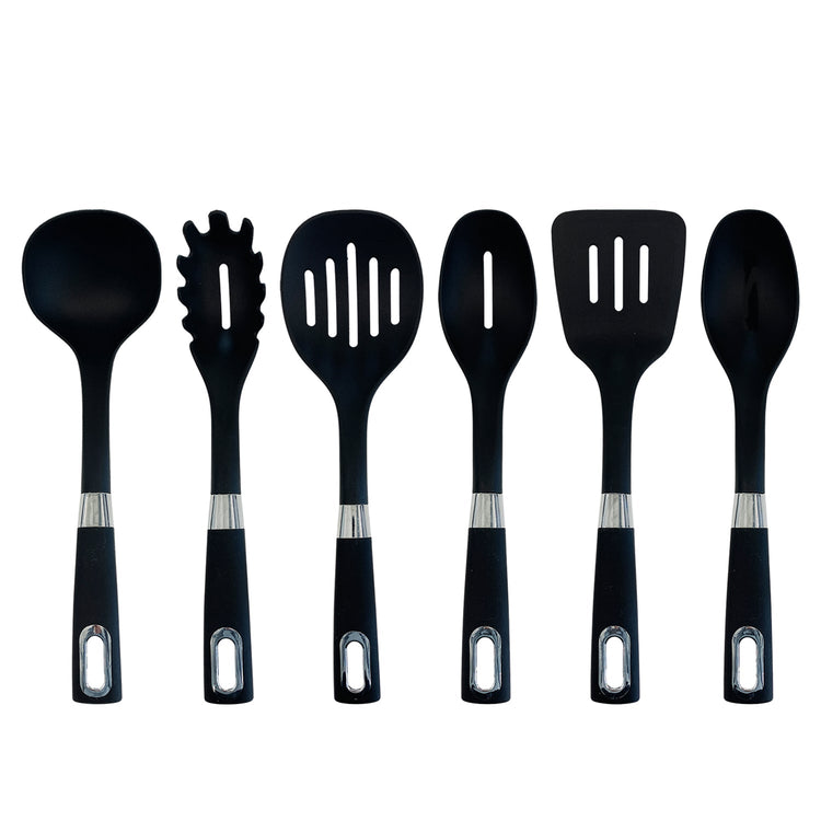 JS Gourmet - Ensemble de 6 Ustensiles de Cuisine en Nylon, Résistant à la Chaleur, Noir - Simple Boutique