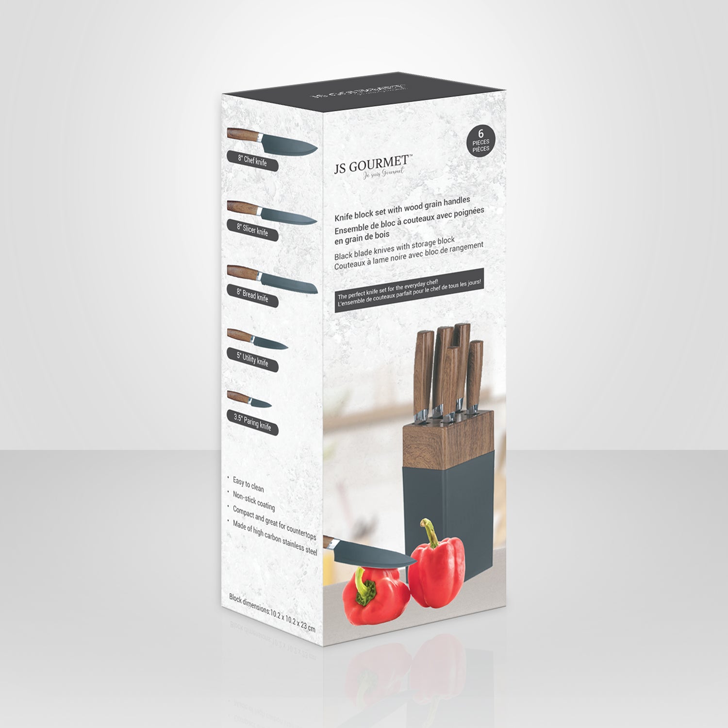 JS Gourmet - Ensemble de Couteaux avec Bloc de Rangement, Lames en Acier Inoxydable, Noir - Simple Boutique