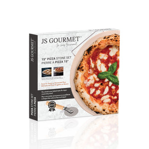 JS Gourmet - Ensemble de Pierre à Pizza avec Roulette et Support, Diamètre de 15" - Simple Boutique