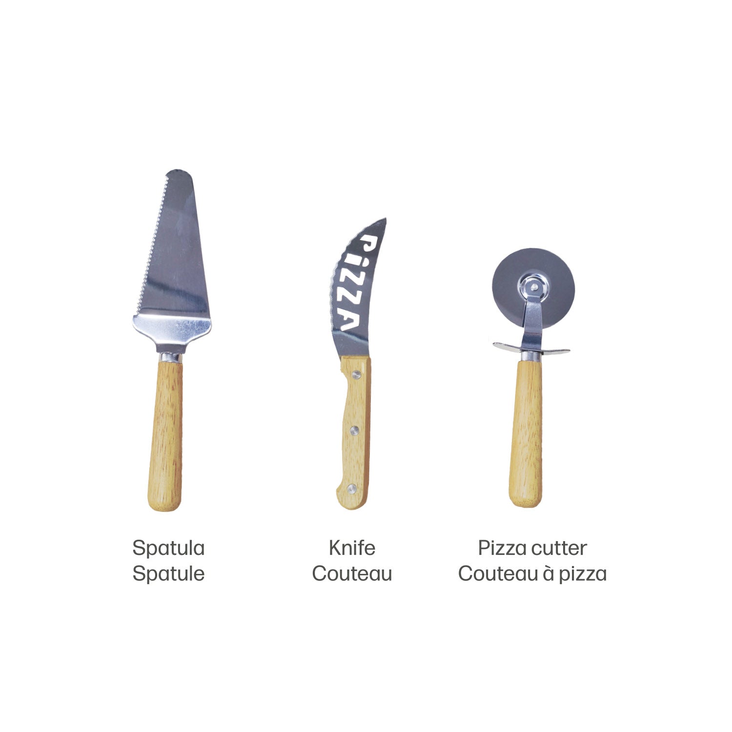 JS Gourmet - Ensemble de Planche à Pizza de 13" avec 3 Ustensils en Acier Inoxydable - Simple Boutique