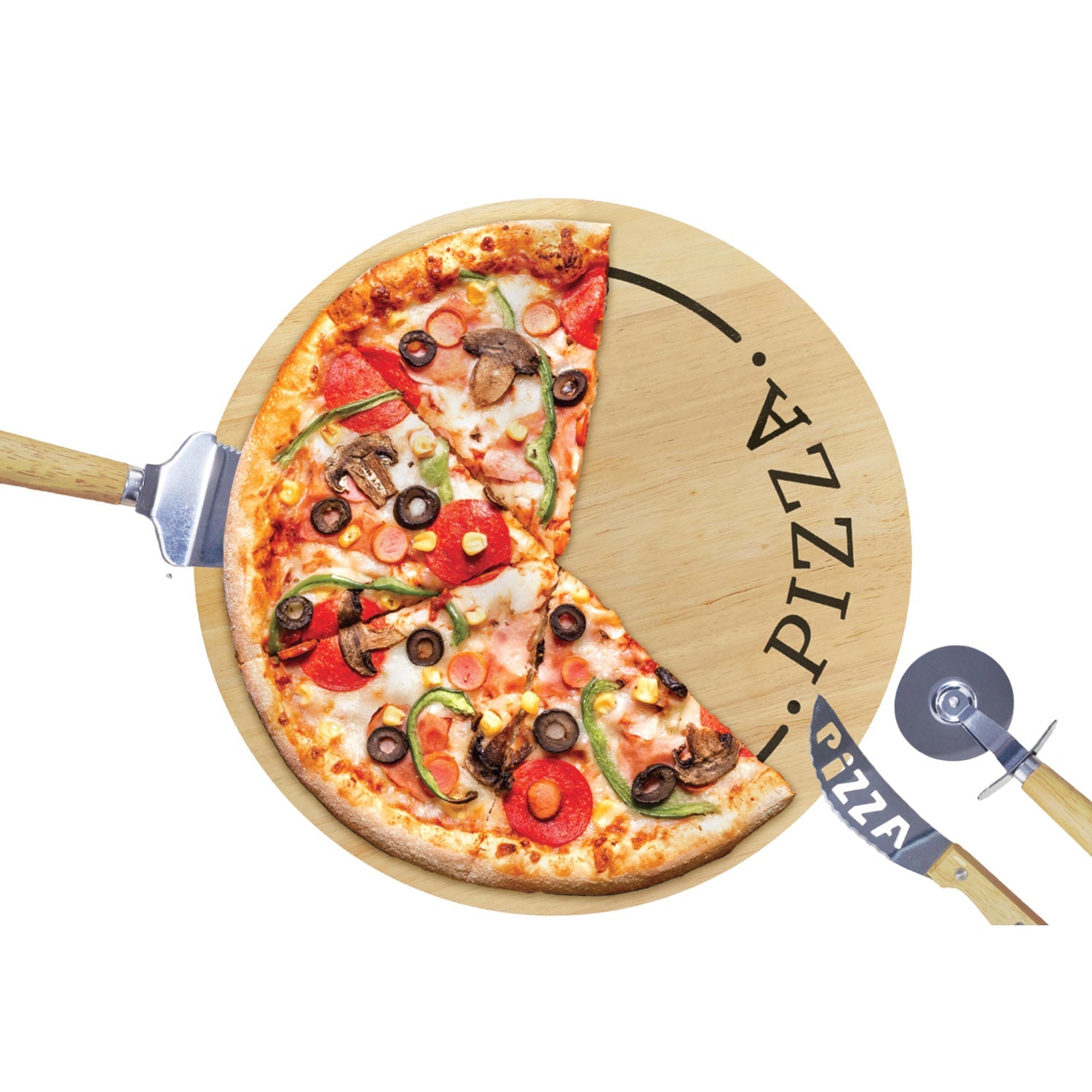 JS Gourmet - Ensemble de Planche à Pizza de 13" avec 3 Ustensils en Acier Inoxydable - Simple Boutique