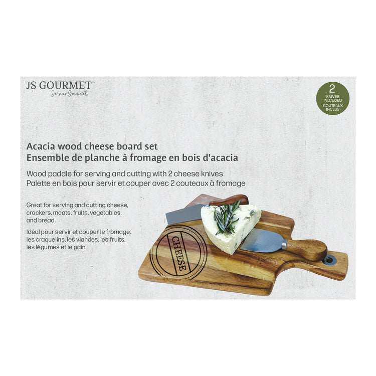 JS Gourmet - Ensemble de Planche de Service en Bois D'acacia avec 2 Outils à Fromage - Simple Boutique