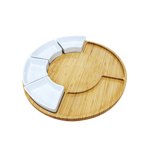 JS Gourmet - Ensemble de Plateau de Service en Bambou avec 4 Bols en Céramique - Simple Boutique