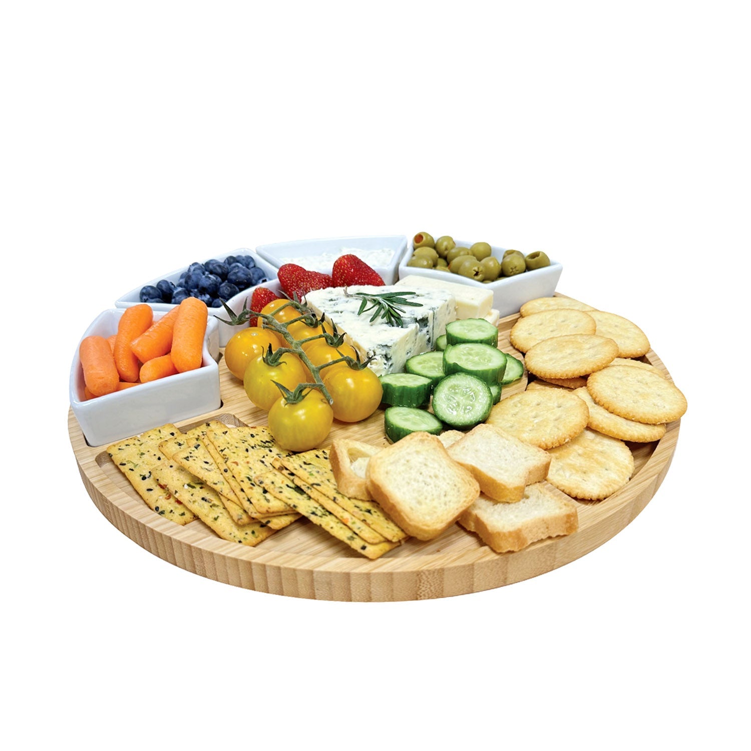 JS Gourmet - Ensemble de Plateau de Service en Bambou avec 4 Bols en Céramique - Simple Boutique