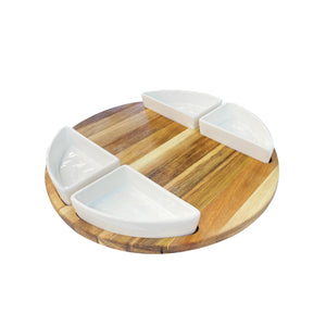 JS Gourmet - Ensemble de Plateau de Service en Bois d'acacia avec Bol en Céramique et Couteaux - Simple Boutique