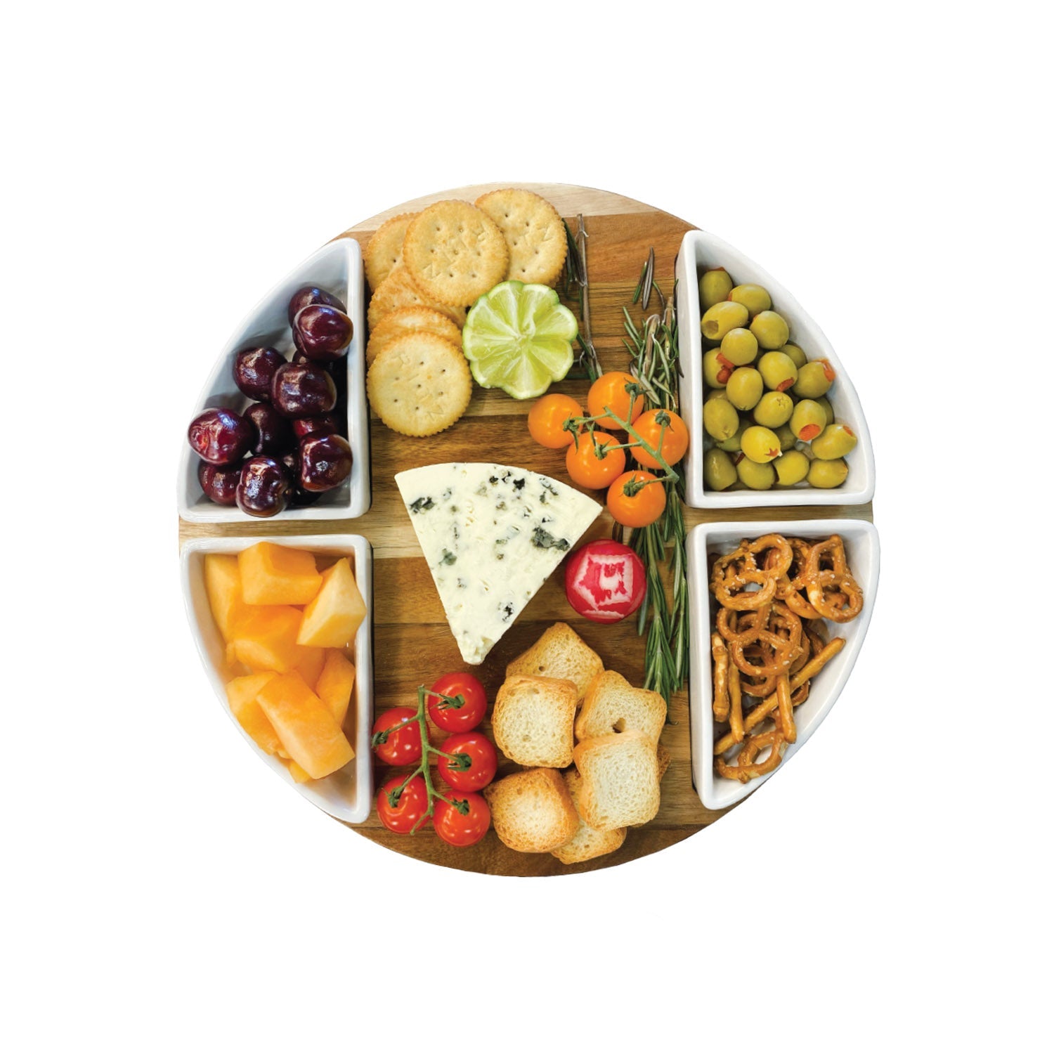 JS Gourmet - Ensemble de Plateau de Service en Bois d'acacia avec Bol en Céramique et Couteaux - Simple Boutique