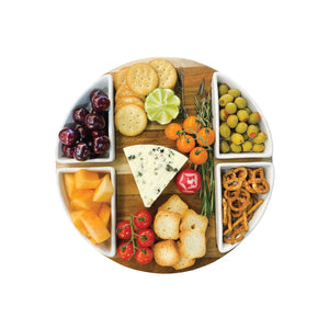 JS Gourmet - Ensemble de Plateau de Service en Bois d'acacia avec Bol en Céramique et Couteaux - Simple Boutique