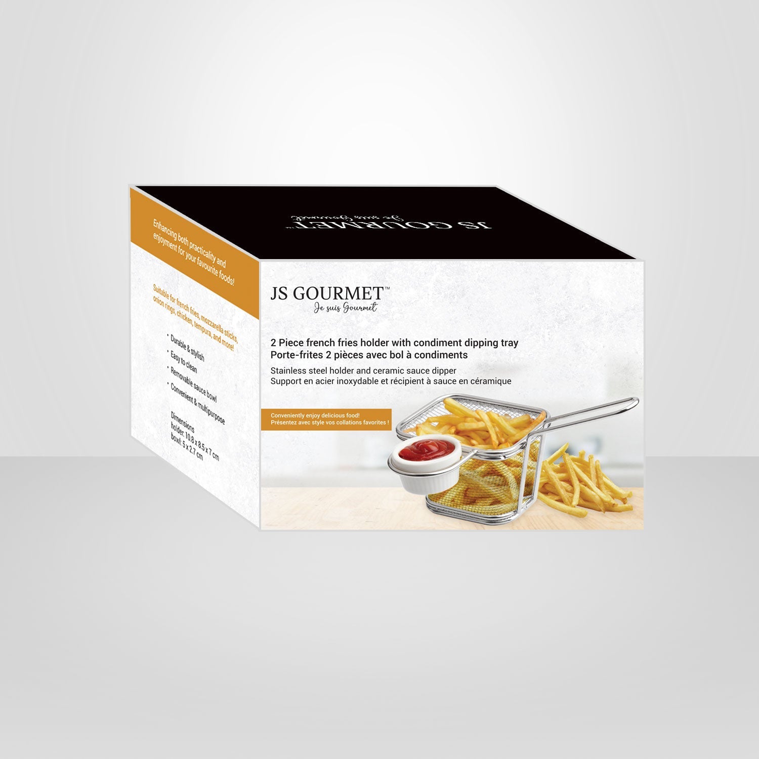 JS Gourmet - Ensemble de Porte-Frite 2 Morceaux avec Bol à Condiment, Acier Inoxydable - Simple Boutique