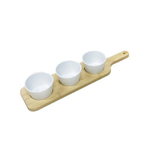 JS Gourmet - Ensemble de Service 4 Morceaux, Plateau en Bambou, Bols en Céramique - Simple Boutique