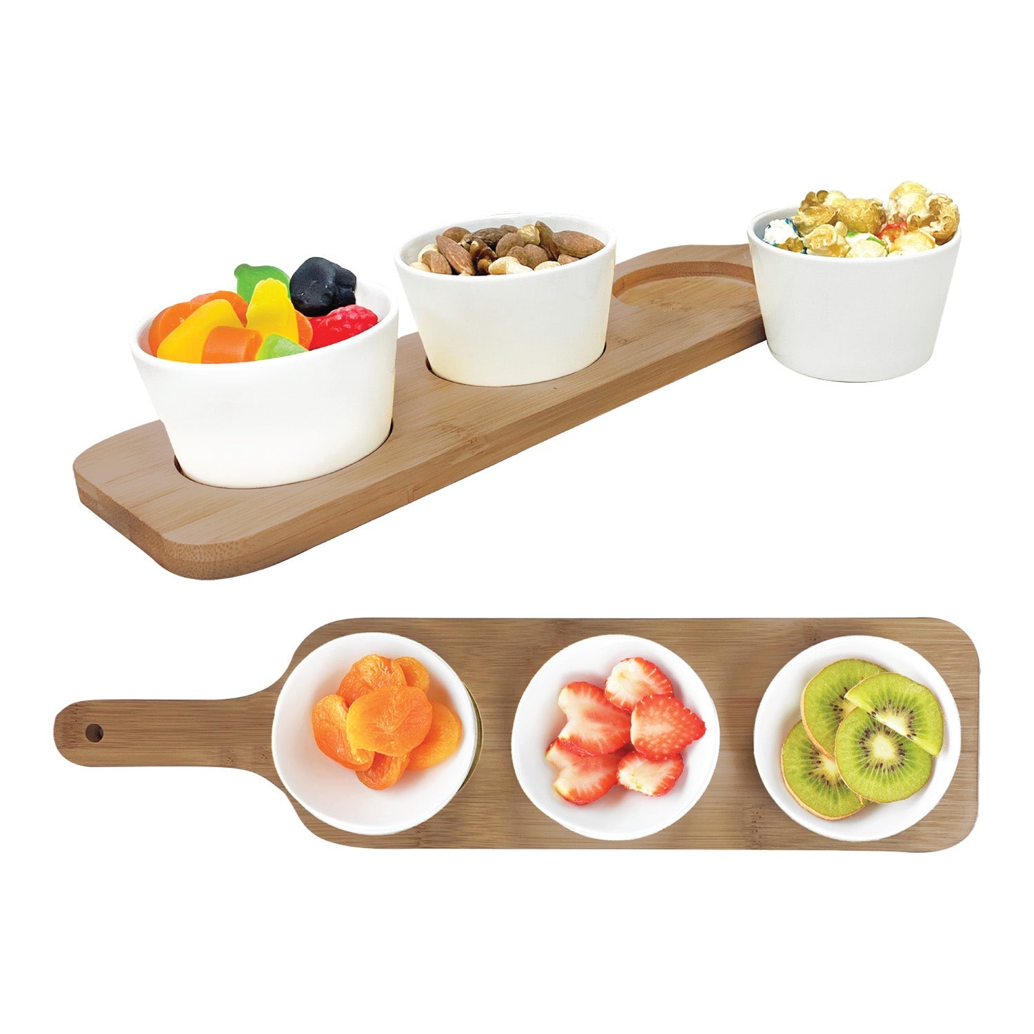 JS Gourmet - Ensemble de Service 4 Morceaux, Plateau en Bambou, Bols en Céramique - Simple Boutique