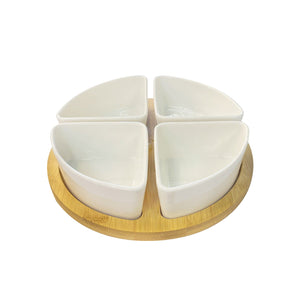 JS Gourmet - Ensemble de Service de Hors-D'oeuvres, Plateau en Bambou, Bols en Céramique et Cuillères - Simple Boutique