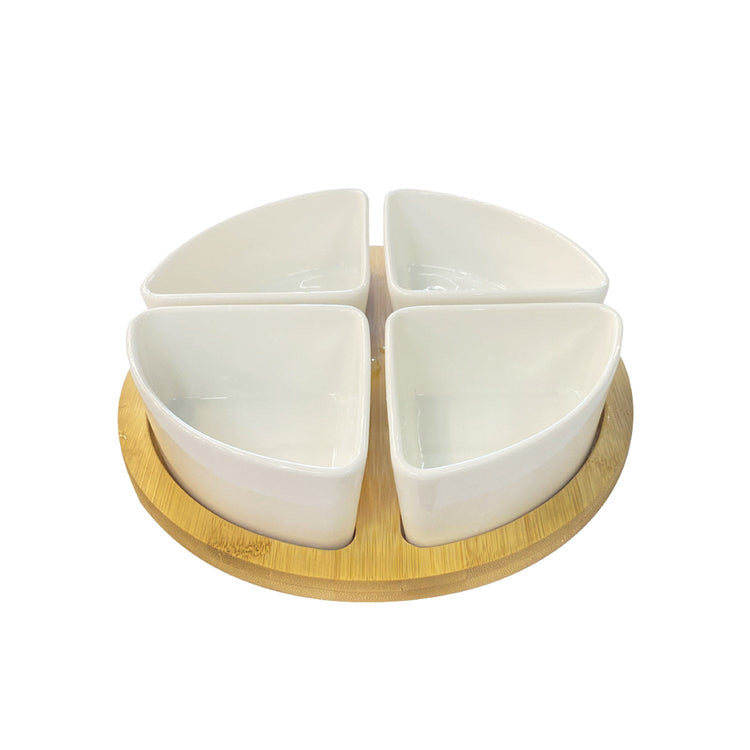 JS Gourmet - Ensemble de Service de Hors-D'oeuvres, Plateau en Bambou, Bols en Céramique et Cuillères - Simple Boutique