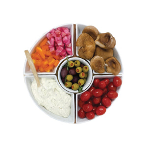 JS Gourmet - Ensemble de Service de Hors-D'oeuvres, Plateau en Bambou, Bols en Céramique et Cuillères - Simple Boutique