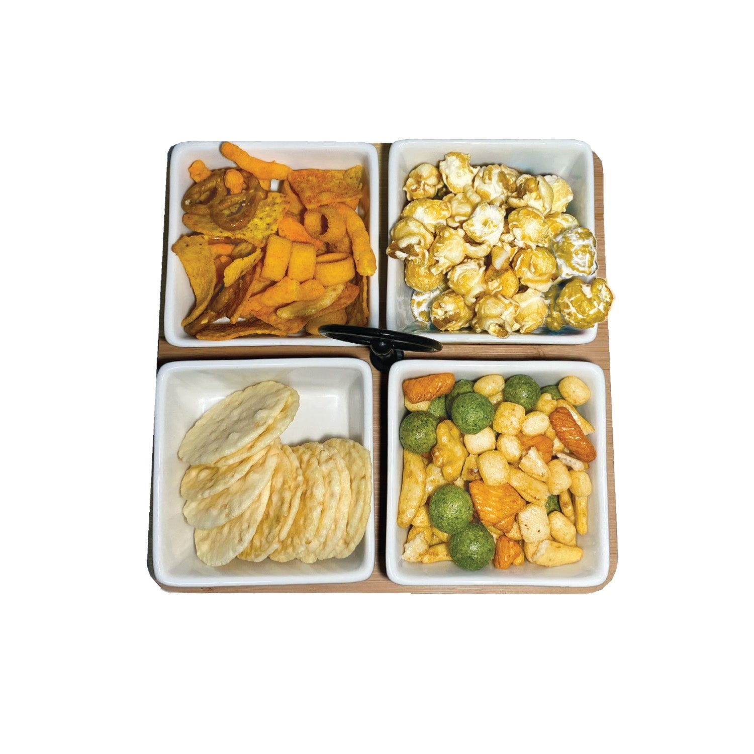 JS Gourmet - Ensemble de Service de Hors-D'oeuvres, Plateau en Bambou, Bols en Céramique et Cuillères - Simple Boutique