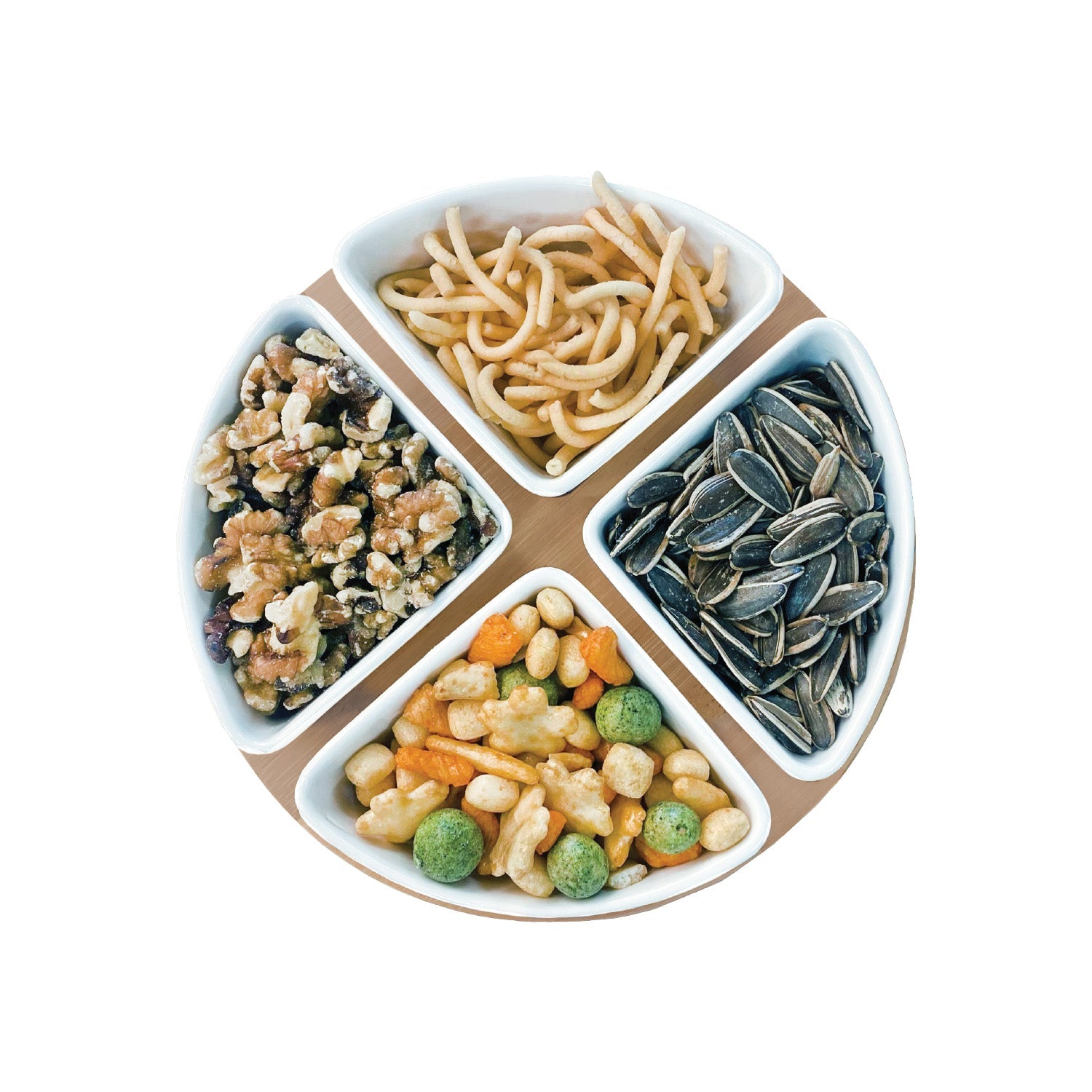 JS Gourmet - Ensemble de Service de Hors-D'oeuvres, Plateau en Bambou, Bols en Céramique et Cuillères - Simple Boutique