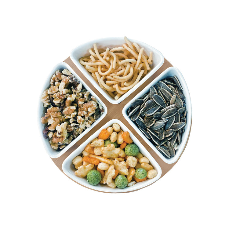 JS Gourmet - Ensemble de Service de Hors-D'oeuvres, Plateau en Bambou, Bols en Céramique et Cuillères - Simple Boutique