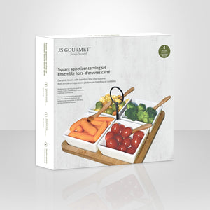 JS Gourmet - Ensemble de Service de Hors-D'oeuvres, Plateau en Bambou, Bols en Céramique et Cuillères - Simple Boutique
