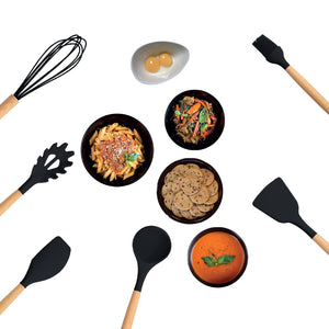 JS Gourmet - Ensemble d'ustensile de Cuisine avec Conteneur de Rangement, Noir - Simple Boutique