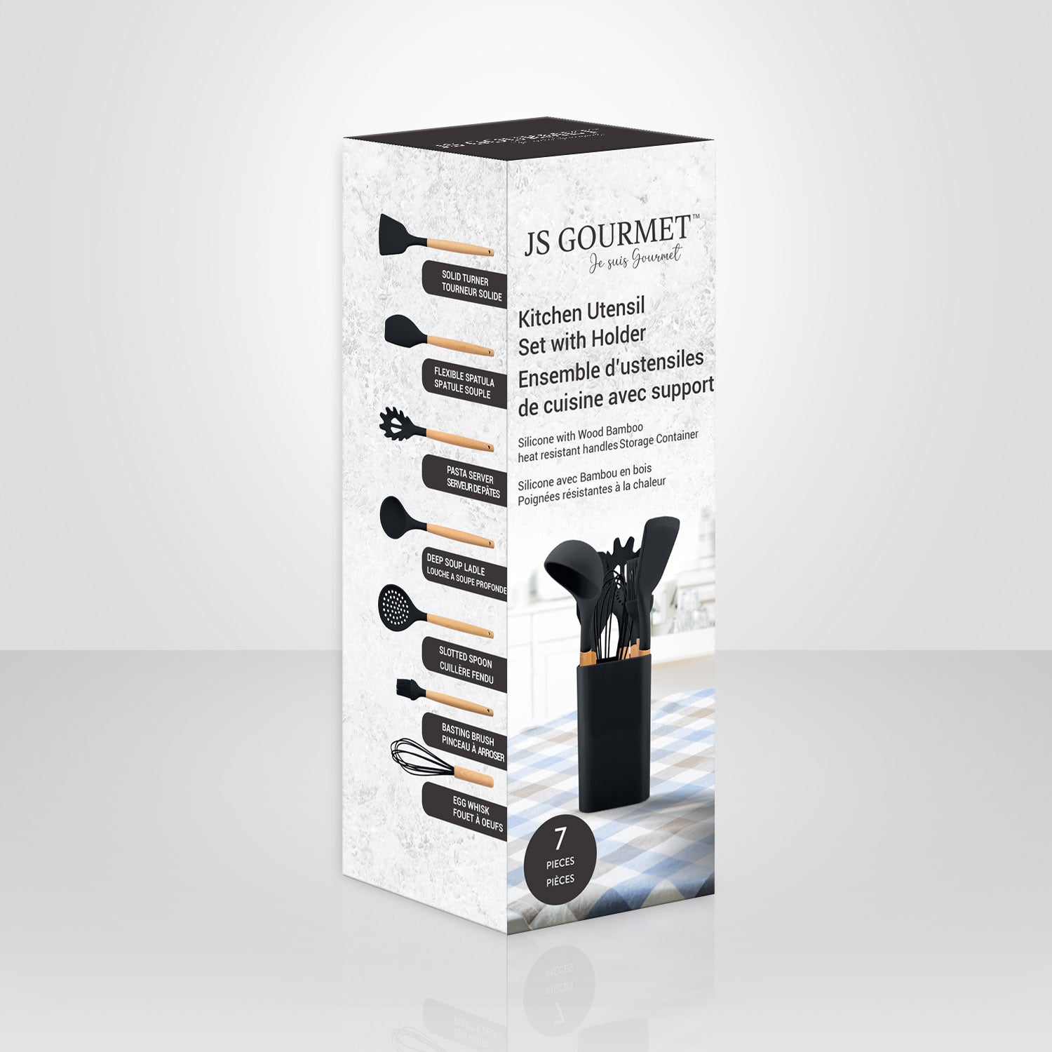 JS Gourmet - Ensemble d'ustensile de Cuisine avec Conteneur de Rangement, Noir - Simple Boutique