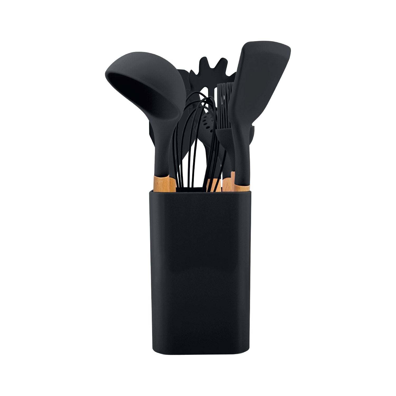 JS Gourmet - Ensemble d'ustensile de Cuisine avec Conteneur de Rangement, Noir - Simple Boutique