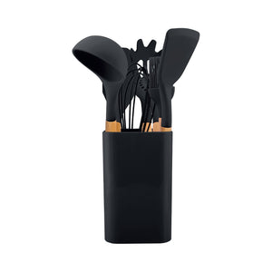 JS Gourmet - Ensemble d'ustensile de Cuisine avec Conteneur de Rangement, Noir - Simple Boutique