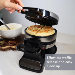 JS Gourmet - Gaufrier Belge Double, Rotation à 180°, Surface Antiadhésive, Acier Inoxydable - Simple Boutique