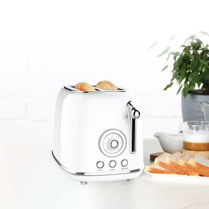 JS Gourmet - Grille-Pain Rétro à 2 Tranches Extra-Large, 6 Niveaux de Brunissage, 825 Watts, Blanc - Simple Boutique