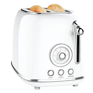 JS Gourmet - Grille-Pain Rétro à 2 Tranches Extra-Large, 6 Niveaux de Brunissage, 825 Watts, Blanc - Simple Boutique