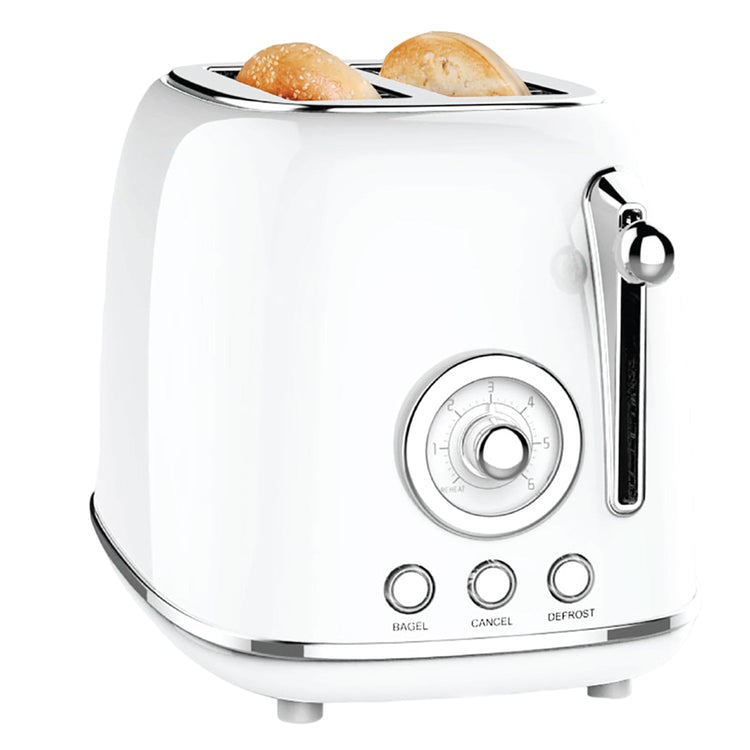 JS Gourmet - Grille-Pain Rétro à 2 Tranches Extra-Large, 6 Niveaux de Brunissage, 825 Watts, Blanc - Simple Boutique