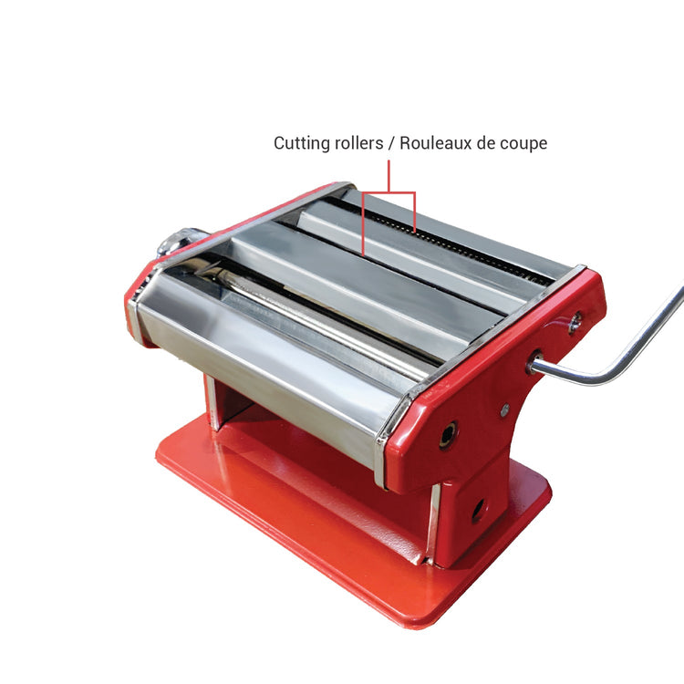JS Gourmet - Machine à Pâtes Manuel en Acier Inoxydable, 2 Rouleaux de Coupe Ajustables, Rouge - Simple Boutique
