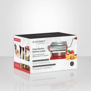 JS Gourmet - Machine à Pâtes Manuel en Acier Inoxydable, 2 Rouleaux de Coupe Ajustables, Rouge - Simple Boutique