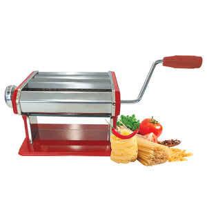 JS Gourmet - Machine à Pâtes Manuel en Acier Inoxydable, 2 Rouleaux de Coupe Ajustables, Rouge - Simple Boutique