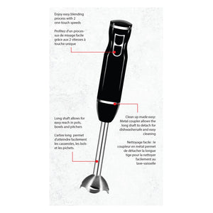 JS Gourmet - Mélangeur à Main à 2 Vitesses, Lame en Acier Inoxydable, 300 Watts, Noir - Simple Boutique